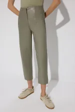 PENSLİ YÜKSEK BEL VEGAN DERİ PANTOLON