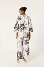 DESENLİ KETEN KİMONO PANTOLON TAKIM