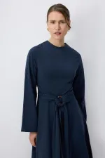 DOĞAL DOKULU KEMER DETAYLI ELBİSE