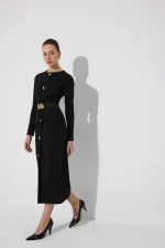 GOLD DÜĞMELİ KEMERLİ ÖRME ELBİSE