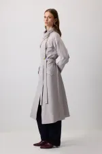 DOUBLE-BREASTED LINEN TRENCH COAT WITH GOLD BUTTONS DOUBLE-BREASTED LINEN TRENCH COAT WITH GOLD BUTTONS