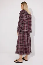 Ensemble 2 pièces en mousseline à carreaux avec col châle