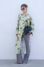 LONG SATIN TUNIC WITH FRONT SLIT