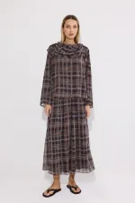 Ensemble 2 pièces en mousseline à carreaux avec col châle