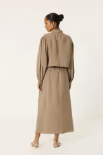 CROP CEKETLİ BELİ BÜZGÜLÜ ELBİSE