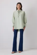 Tunique à col chemise et passepoil 100 % coton