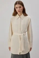 BELTED SATIN SHIRT