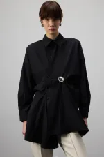 PLEATED ASYMMETRICAL POPLIN SHIRT