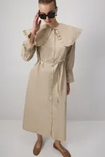 RUFFLED WIDE COLLAR SHIRT DRESS RUFFLED WIDE COLLAR SHIRT DRESS