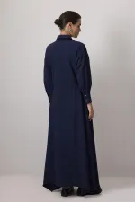 KETEN DOKULU SEDEF DÜĞMELİ ELBİSE