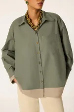 CHEMISE EN POPLINE DE COULEURS CONTRASTÉES