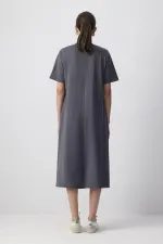 100% COTTON SHORT-SLEEVED KNITTED DRESS