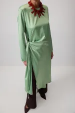 LONG SATIN TUNIC WITH TIE DETAIL LONG SATIN TUNIC WITH TIE DETAIL