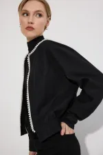 VESTE BOMBER EN LIN ORNÉE DE PERLES