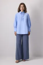 100% COTTON PIPED SHIRT COLLAR TUNIC 100% COTTON PIPED SHIRT COLLAR TUNIC