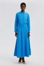 PLEATED LINEN DRESS WITH BUTTON DETAIL
