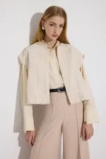 NAKIŞLI KISA GABARDİN YELEK