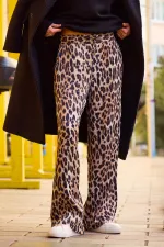 LEOPAR DESENLİ BELİ LASTİKLİ PANTOLON