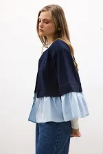 VESTE TRICOTÉE À GARNITURE EN POPLINE