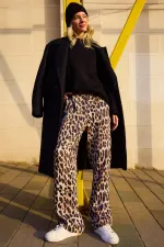 LEOPAR DESENLİ BELİ LASTİKLİ PANTOLON