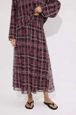 Ensemble 2 pièces en mousseline à carreaux avec col châle