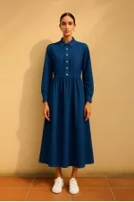 CEP DETAYLI DENİM ELBİSE