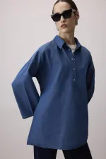 DENIM EFFECT SHIRT COLLAR TUNIC