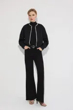 VESTE BOMBER EN LIN ORNÉE DE PERLES