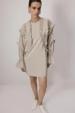 STONE-EMBELLISHED RUFFLED CUPRA TUNIC