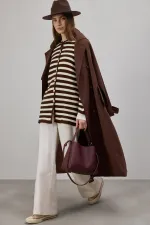 GOLD BUTTONED STRIPED LONG CARDIGAN