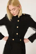 GOLD BUTTONED ORGANZA DRESS GOLD BUTTONED ORGANZA DRESS