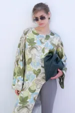 LONG SATIN TUNIC WITH FRONT SLIT