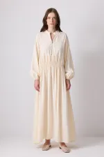 BELİ BÜZGÜLÜ OVERSIZE ELBİSE