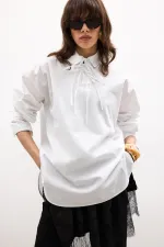 Tunique à col chemise et passepoil 100 % coton