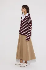 GÖMLEK DETAYLI ÇİZGİLİ TRİKO HIRKA