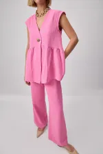 LINEN TEXTURED VEST AND TROUSER SET LINEN TEXTURED VEST AND TROUSER SET