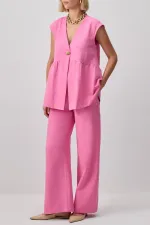 LINEN TEXTURED VEST AND TROUSER SET LINEN TEXTURED VEST AND TROUSER SET
