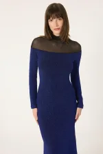 SİM DETAYLI UZUN KOLLU ELBİSE