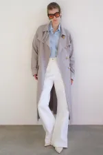 DOUBLE-BREASTED LINEN TRENCH COAT WITH GOLD BUTTONS DOUBLE-BREASTED LINEN TRENCH COAT WITH GOLD BUTTONS