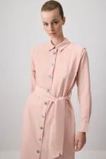 KUŞAKLI POPLİN GÖMLEK ELBİSE