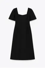 OMUZ BÜZGÜLÜ KISA KOLLU ELBİSE