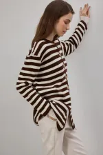 GOLD BUTTONED STRIPED LONG CARDIGAN