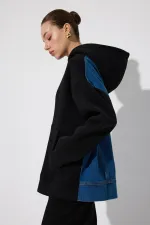 HOODED DENIM DETAILED TUNIC