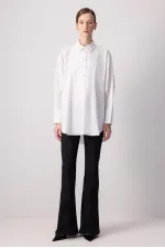 OVERSIZE POPLIN TUNIC WITH GOLD BUTTONS OVERSIZE POPLIN TUNIC WITH GOLD BUTTONS