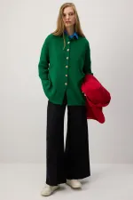 LONG CARDIGAN À BOUTONS DORÉS