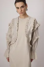 STONE-EMBELLISHED RUFFLED CUPRA TUNIC