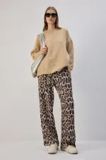 LEOPAR DESENLİ BELİ LASTİKLİ PANTOLON