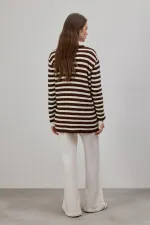 GOLD BUTTONED STRIPED LONG CARDIGAN