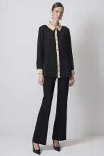 GOLD BUTTONED CREPE SHIRT