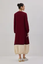 KONTRAST RENKLİ BÜZGÜLÜ ELBİSE